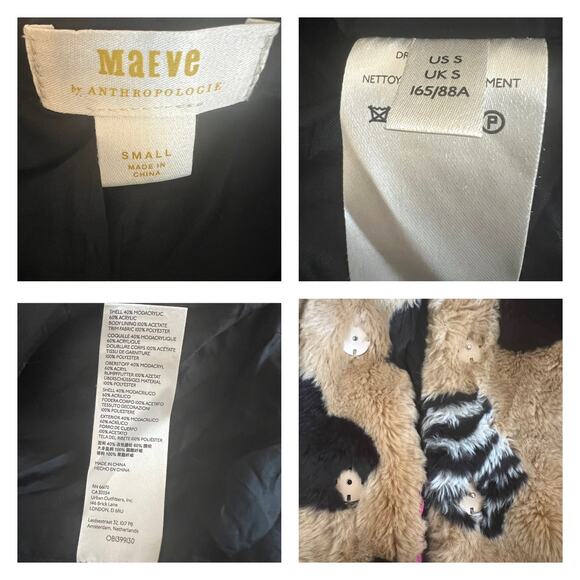 Maeve Faux Fur Zebra And Black Heart Print Coat Size S - Picture 6 of 12